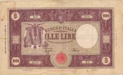 Italy 1000 Lire -  Ornate border - 1944 - Serial R 27 - F - P.72a