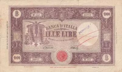 Italy 1000 Lire -  Ornate border - 1946 - Serial W 1537 - F - P.72c