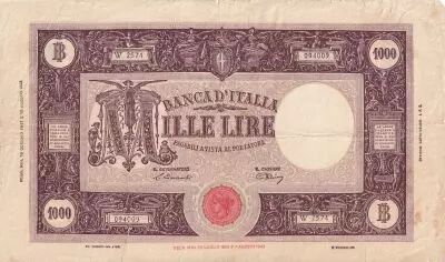 Italy 1000 Lire -  Ornate border - 1947 - Serial W 2574 - F - P.72c