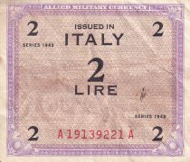 Italy 2 Lire - Brown and Rose - Without F - 1943 - VF - P.M11b