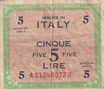 Italy 5 Lire - Brown and Green - With F - 1943 - F - P.M12a