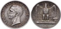 Italy 5 Lire Vittorio Emanuele III - 1927 R Roma - Silver