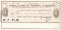 Italy 50 Lire Banca di credito Agrario Di Ferrara - 1977 - UNC