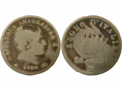 Italy Napoleon I - 15 Silver Soldi - 1808 M Milan