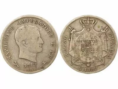 Italy Napoleon I - 5 Silver Lire - 1812 B Bologna