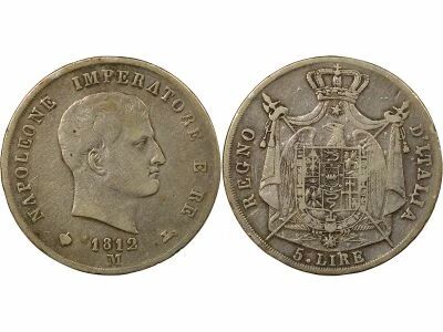 Italy Napoleon I - 5 Silver Lire - 1812 M Milan