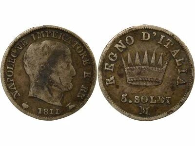 Italy Napoleon I - 5 Silver Soldi - 1811/0 M Milan