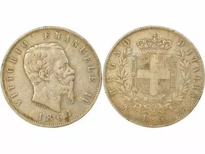 Italy Victor Emmanuel II - 5 Silver Lire - 1864 N Naples