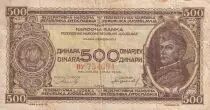 Iugoslavia 500 Dinara - Military - Agriculture - 1946 - P.66a