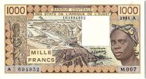 Ivory Coast 1000 Francs, woman 1981 - Ivory Coast - Serial M.007 - P.107Ab - aUNC