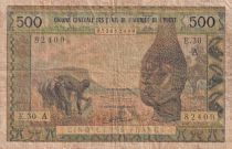 Ivory Coast 500 Francs - Farmers - ND (1959-1964) - A (Ivory Coast) - Serial E.30 - F - P.102Af