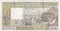 Ivory Coast 500 Francs - Old man and ox - Letter K (Senegal) 1986 - Serial M.15 - P.706Ki