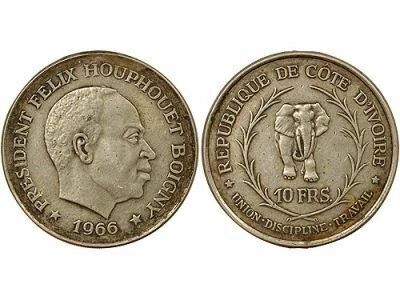 Ivory Coast F�lix Houphou�t-Boigny - 10 Silver Francs - 1966