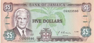 Jama�que 5 Dollars - Norman Manley - Ancien b�timent du Parlement - 1991 - S�rie CG