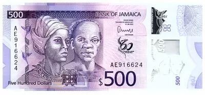 Jama�que 500 Dollars - 60�me anniversaire de l\'ind�pendance - Samuel Sharpe - 2022 - Polymer S�rie AE