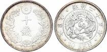 Japan 10 Sen - Dragon - Meiji Year 25 - 1892 - Silver