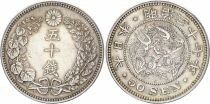 Jap&oacute;n 50 Sen - Dragon - Meiji Year 37 - 1904 - Silver