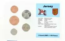 Jersey Blister 5 monnaies JERSEY (1 penny &agrave; 20 pence)