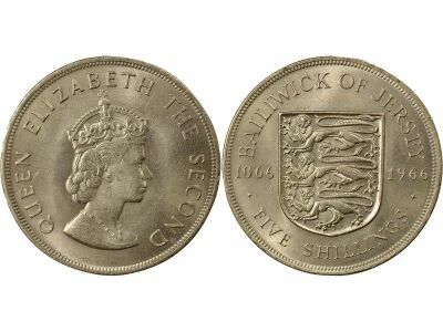 Jersey Elisabeth II - 5 Shillings, Bataille de Hastings - 1966 Londres