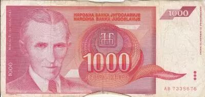 Jugoslawien 1000 Dinara - Nikola Tesla - Arms - 1992