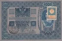 Jugoslawien 1000 Kronen - Woman - Arms - Stamp (text in Slovenian) - 1919 - P.10B
