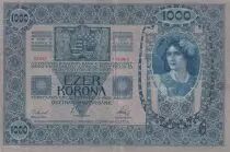 Jugoslawien 1000 Kronen - Woman - Arms - Stamp (text in Slovenian) - 1919 - P.10B