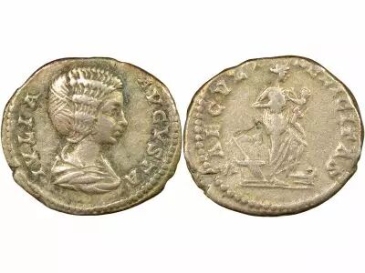 Julia Domna - Silver Denarius, Isis breastfeeding Horus - 201 Rome