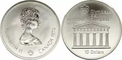 Kanada 10 Dollars, JO de Montr�al 1976 -Temple de Zeus (JO) - 1974