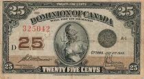 Kanada 25 Cents - Britannia - 02-07-1923 - P.11b