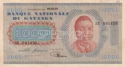 Katanga 1000 Francs - Moise Tshombe - Specimen - 1960 - ZZ 991450