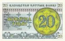 Kazajst&aacute;n 20 Tyin - Yellow and green - 1993