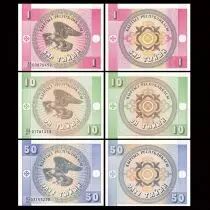 Kirgisistan Set of 3 banknotes 1 to 50 Tyin - 1993 - UNC