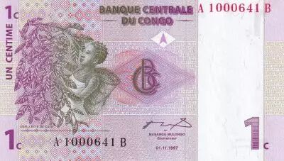 Kongo (RDC) 1 Centime - Harvesting coffee - Volcano  - 1997 - P.80a