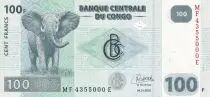 Kongo (RDC) 100 Francs - Elephant - Barrage - 04-01-2022 - Serial MF