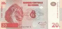 Kongo (RDC) 20 Francs - Lions - HdM - P.88A - UNC -  Serial JZ replacement