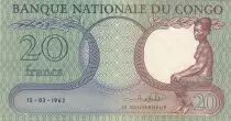 Kongo (RDC) 20 Francs Girl seated - 1962 - XF to AU - P.4a