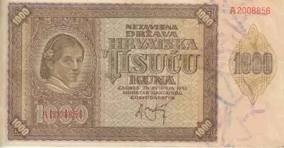 Kroatien 1000 Kuna - Young girl - Mountains - 26-05-1941 - Serial A