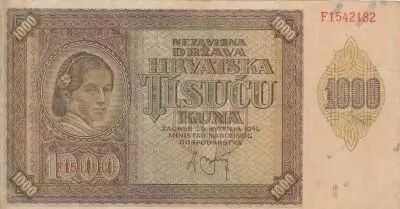 Kroatien 1000 Kuna - Young girl - Mountains - 26-05-1941 - Serial F