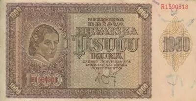 Kroatien 1000 Kuna - Young girl - Mountains - 26-05-1941 - Serial R