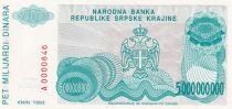 Kroatien 5 000 000 000 Dinara - Armoiries - Forteresse de Knin  - 1993 - S&eacute;rie A