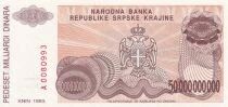 Kroatien 50 000 000 000 Dinara - Armoiries - Forteresse de Knin  - 1993 - S&eacute;rie A