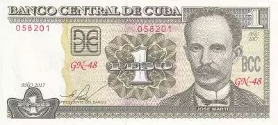 Kuba 1 Peso - J. Marti - F. Castro - 2017 - Serial GN-48 - P.NEW