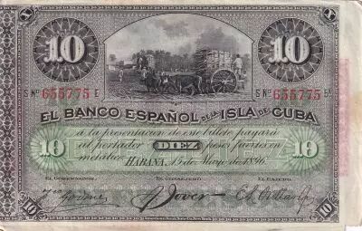 Kuba 10 Pesos - Harvesting sugar cane Overprint PLATA - 1896