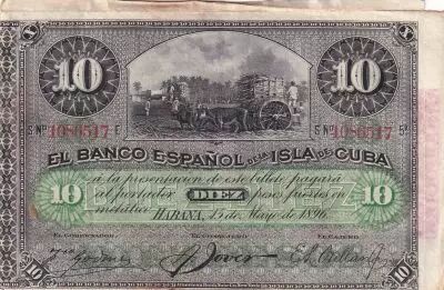 Kuba 10 Pesos - Harvesting sugar cane Overprint PLATA - 1896