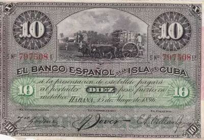 Kuba 10 Pesos - Harvesting sugar cane Overprint PLATA - 1896