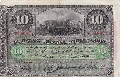 Kuba 10 Pesos - Harvesting sugar cane Overprint PLATA - 1896
