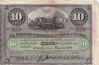 Kuba 10 Pesos 1896 - Harvesting sugar cane Overprint PLATA - 1896