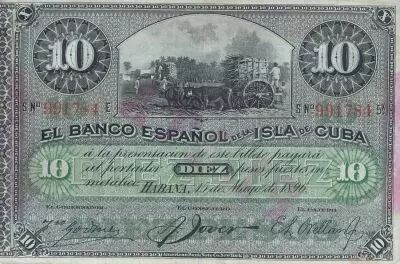 Kuba 10 Pesos Harvesting sugar cane Overprint PLATA