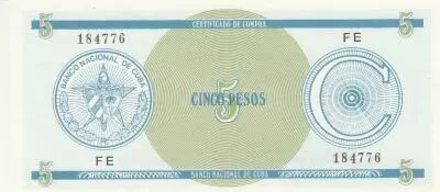 Kuba 5 Pesos - Certificado de compra - Serial C