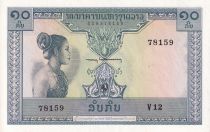 Lao  10 Kip - Laotian -  Stylized figures - 1962 - Serial V.12 - UNC - P.10b